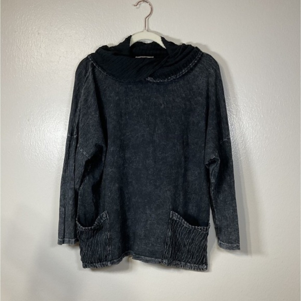Jess & Jane Cowl Neck Mineral Wash Top Womens L 3/4 Dolman Sleeve Front Pockets - Picture 1 of 10